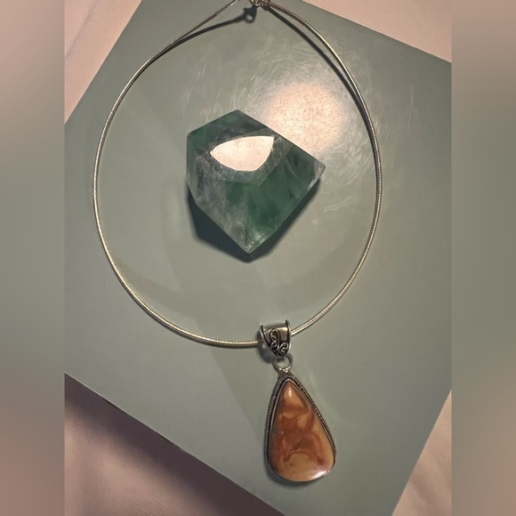 Picture Jasper .925 Sterling Omega Chain Choker Necklace - Picture 2 of 12